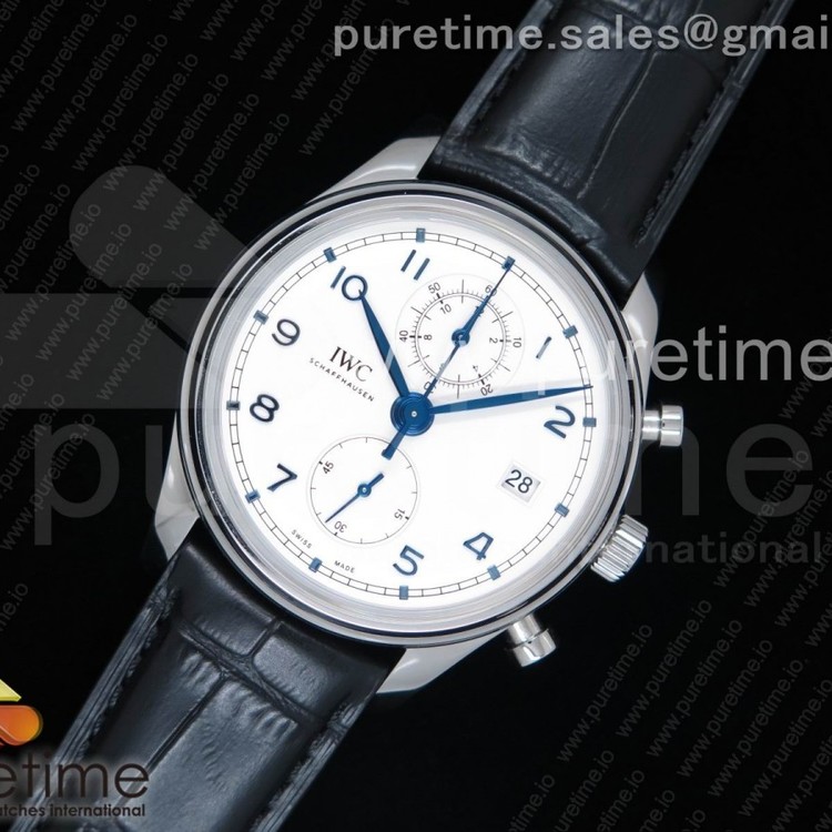 ZF공장 IWC 포르투기저 크로노그래프 클래식 42mm 화이트다이얼 가죽스트랩 IWC Portugieser Chrono Classic 42 IW390302 White Dial Blue Markers on Black Leather Strap A7750