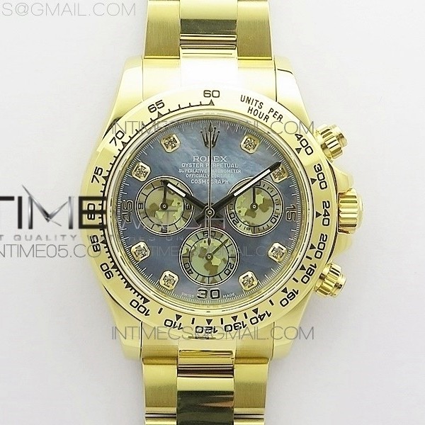 UB공장 롤렉스 데이토나 옐로우골드 자개다이얼 Daytona 116520 YG UBF Best Edition Ice Blue MOP Crystal Markers Dial on YG Bracelet A7750