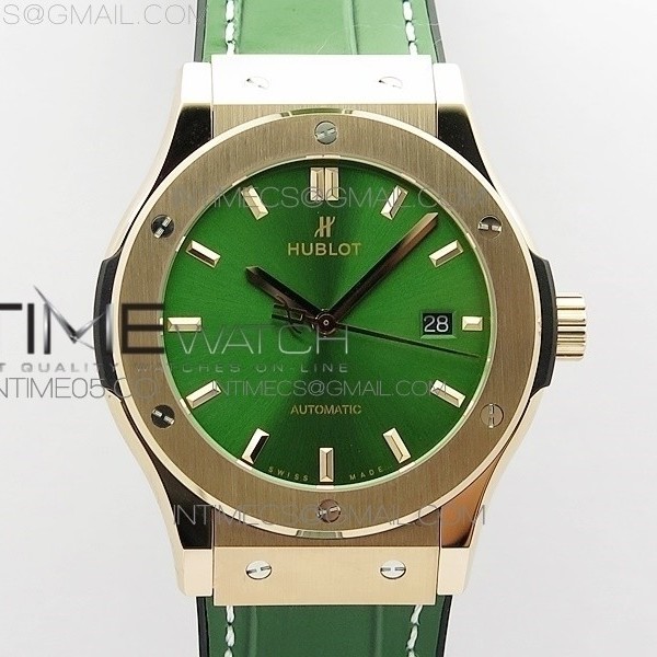 B50공장 위블로 클레식퓨전 42 로즈골드 금통 그린다이얼 거미스트랩 Classic Fusion 42mm RG B50F Green Dial On Green Gummy Strap A2892