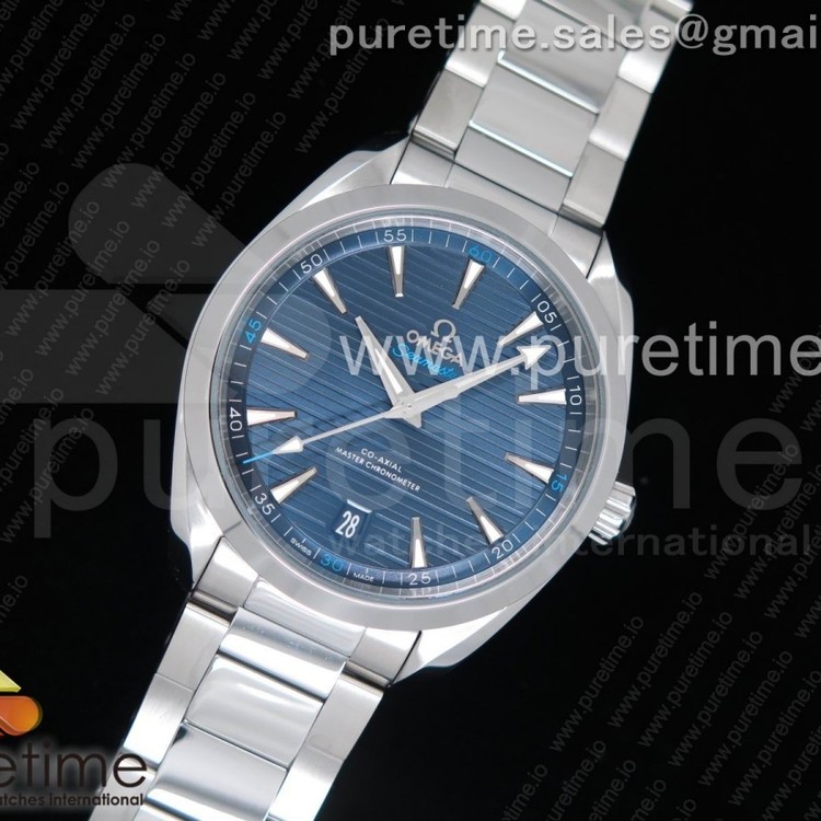 VS공장 오메가 씨마스터 아쿠아테라 150m 스틸 블루다이얼 브레이슬릿 딥블루 41mm Aqua Terra 150M Master Chronometers VSF 1:1 Best Edition Gray Dial Blue Hand on SS Bracelet A8900 Super Clone