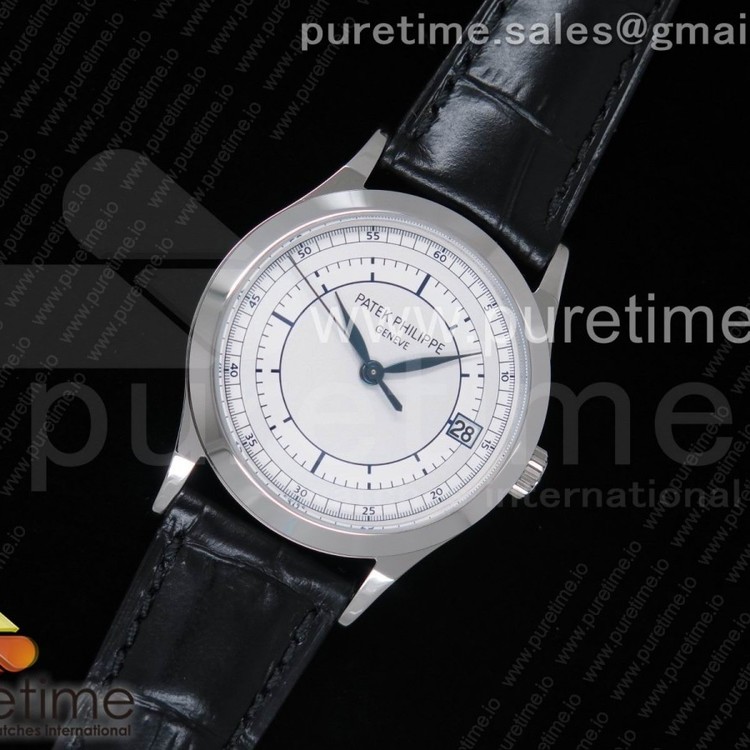 OX공장 파텍필립 칼라트라바 5296G 스틸 화이트다이얼 블루핸즈 가죽스트랩 Calatrava 5296G SS White Dial Blue Hand on Black Leather Strap A324