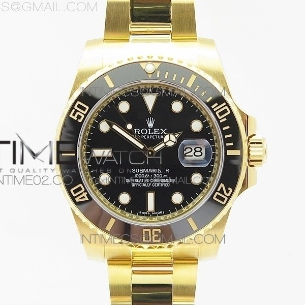 VR MAX 롤렉스 서브마리너 통포금 블랙다이얼 SUBMARINER 116618LB FULL YG WRAPPED BLACK DIAL ON FULL YG WRAPPED BRACELET A2836