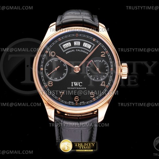 AZ공장 IWC 포르투기저 애뉴얼캘린더 로즈골드금통 블랙다이얼 가죽스트랩 Portugieser Annual Cal RG/LE Blk/RG AZF A52850