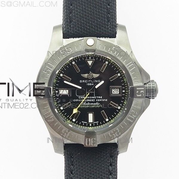 브라이틀링 어벤져2 씨울프 DLC블랙 옐로우세컨핸즈 나일론스트랩 AVENGER II SEAWOLF DLC V2 BEST BLACK DIAL STICK MARKERS YELLOW SECOND HAND ON BLACK STRAP A2836 (FREE BROWN LEATHER STRAP)