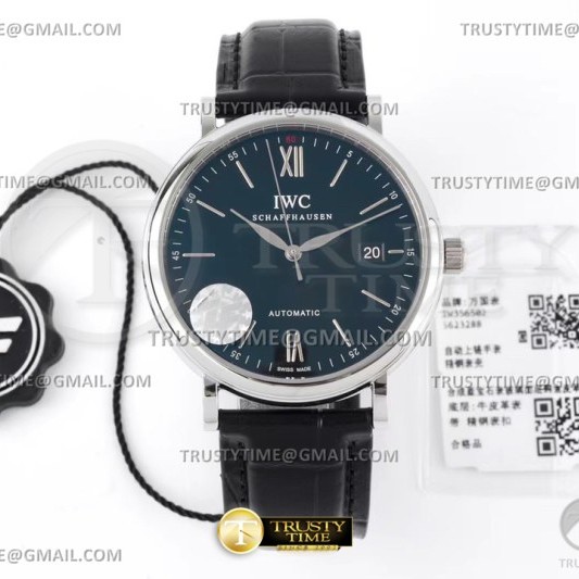 ZF공장 IWC 포르토피노 오토메틱 40 스틸 블랙다이얼 실버핸즈 가죽스트랩 Portofino Automatic 40mm SS/LE Blk/SS Stk ZF A9019