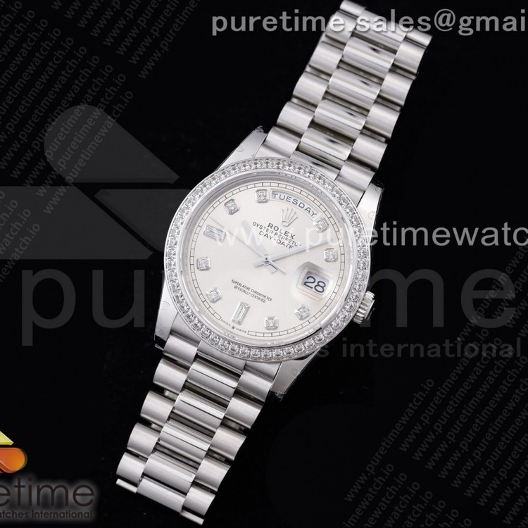 GM공장 데이데이트 36 실버다이얼 2836 Day Date 36 128239 GMF 1:1 Best Edition 904L Steel Silver Dial Diamonds Markers and Bezel on Bracelet A2836