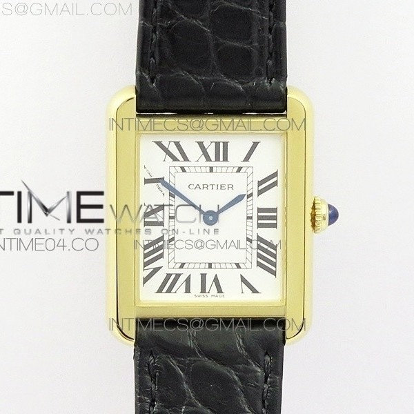 AF공장 까르띠에 탱크솔로 24 옐로우골드금장 화이트다이얼 가죽스트랩 TANK SOLO LADIES 24MM YG WHITE DIAL ON BLACK LEATHER STRAP RONDA QUARTZ