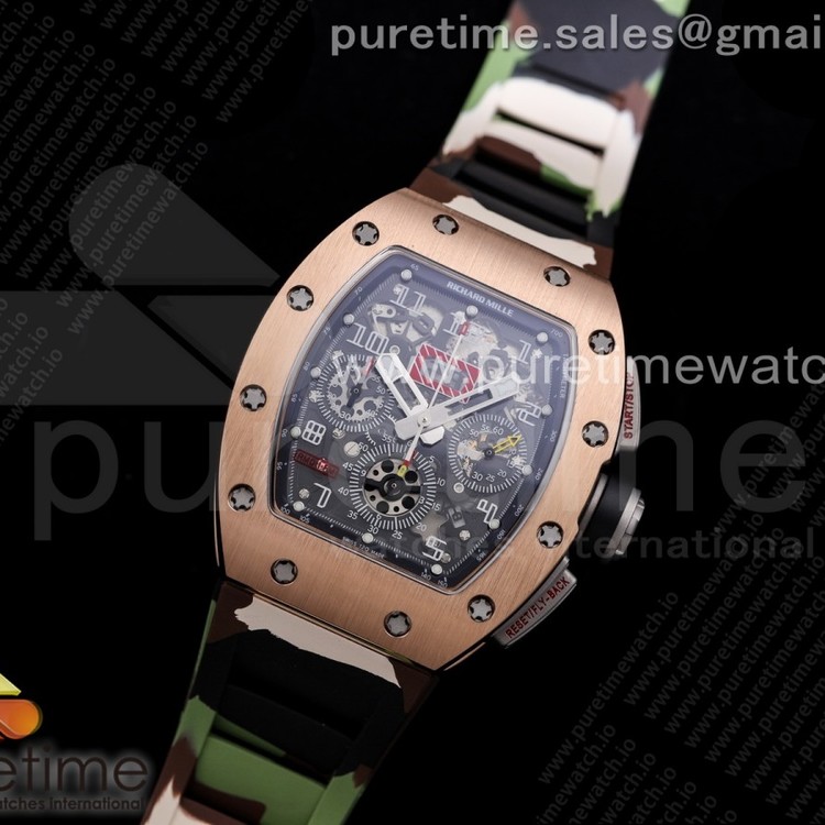 KV공장 V3 RM011 로골 크리스탈다이얼 러버 RM011 RG Chrono KVF 1:1 Best Edition Crystal Dial Black on Black Rubber Strap A7750 V3