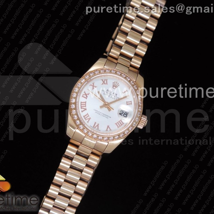 WF공장 롤렉스 데이저스트26 레이디즈 로즈골드 화이트다이얼 다이아몬드베젤 프레지던트브레이슬릿 Datejust 26 Ladies RG White Dial Diamonds Bezel on RG President Bracelet