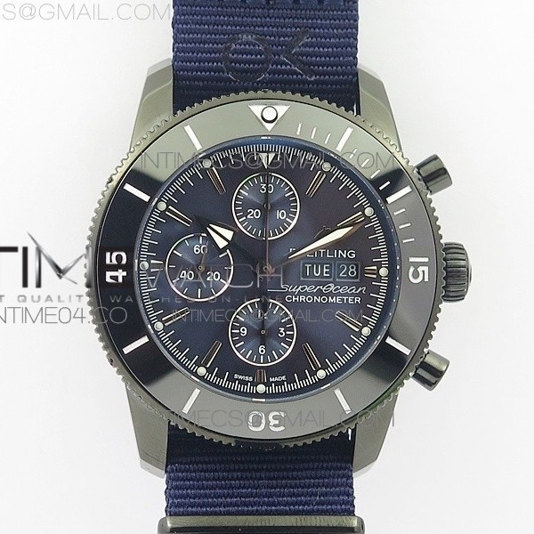 브라이틀링 슈퍼오션 44MM 블랙세라믹베젤 블루다이얼 블루스트랩 SUPEROCEAN OUTERNOWN 44MM BLACK CERAMIC BEZEL BLUE DIAL ON BLUE NYLON STRAP A7750