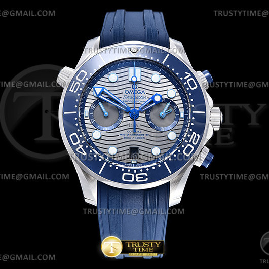 OM공장 오메가 2018 씨마스터 300 크로노그래프 스틸 그레이다이얼 러버스트랩 Seamaster 300m 2018 Chrono SS/RU Grey OMF Asia 9900