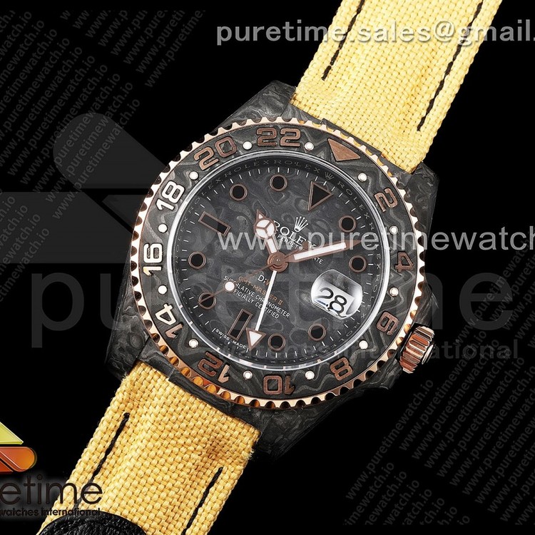 DIW공장 롤렉스 GMT마스터 커스텀 카본케이스 블랙카본다이얼 나일론스트랩 GMT Carbon DIWF Best Edition Carbon Dial RG Bezel on Yellow Nylon Strap SA3186 CHS