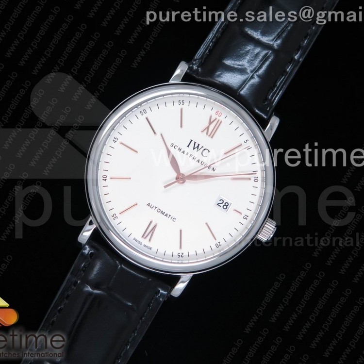 98K공장 IWC 포르토피노 스틸 화이트다이얼 핑크골드인덱스 가죽스트랩 IWC IWC Portofino Automatic SS White Dial RG Markers on Black Leather Strap A2892