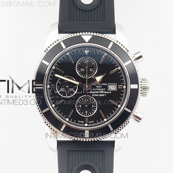OM공장 브라이틀링 슈퍼오션 46 스틸 블랙다이얼 블랙베젤 러버스트랩 SUPEROCEAN A13312 46MM SS BLACK BEZEL BLACK DIAL ON BLACK RUBBER STRAP A7750(FREE RUBBER STRAP)