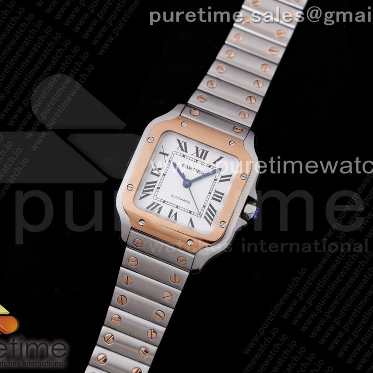 V6공장 V2 산토스 로골 35 화이트다이얼 Santos de Cartier 35mm 2018 V6F 1:1 Best Edition RG Bezel and Screw White Dial on SS Bracelet MIYOTA 9015 V2