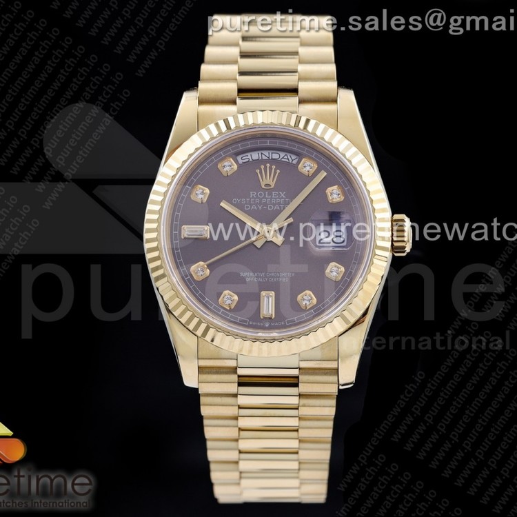 EW공장 데이데이트 36 옐로우골드 금통 그레이다이얼 브레이슬릿 Day-Date 36 YG 128238 Gray Dial Diamonds Markers on President Bracelet A2836