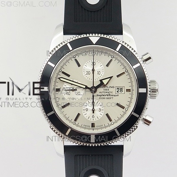 OM공장 브라이틀링 슈퍼오션 46 스틸 화이트다이얼 블랙베젤 러버스트랩 SUPEROCEAN A13312 46MM SS BLACK BEZEL WHITE DIAL ON BLACK RUBBER STRAP A7750(FREE RUBBER STRAP)