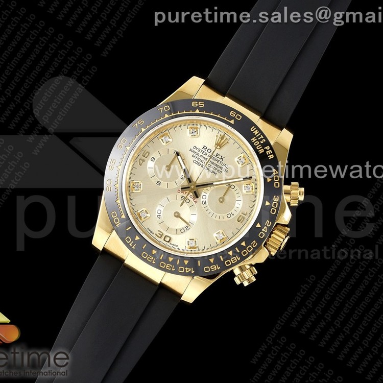 QF공장 롤렉스 데이토나 옐로우골드금통 8P 다이아몬드인덱스 러버스트랩 Daytona 116518 QF 1:1 Best Edition YG Diamonds Dial on Oysterflex Strap SA4130 V2