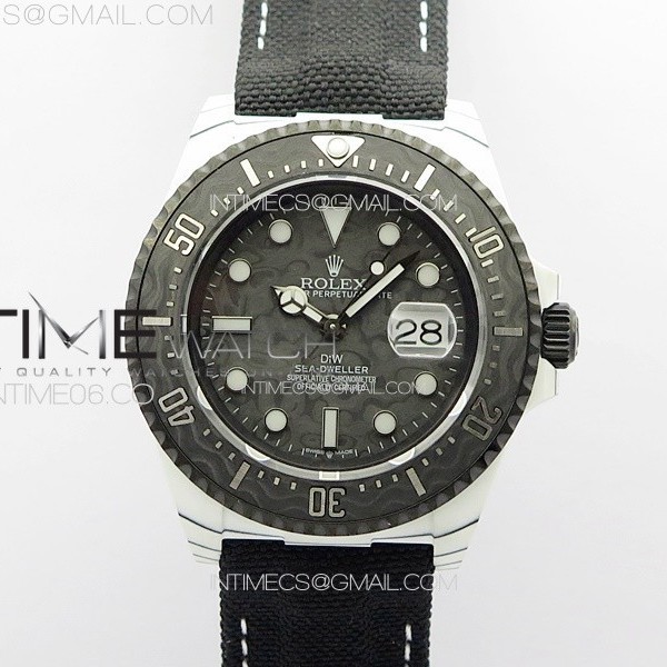 DIW공장 롤렉스 씨드웰러 화이트카본케이스 그린다이얼 그린나일론스트랩 Sea Dweller 43mm White Carbon 'IRBIS' DIWF Best Edition Carbon Dial on Black Nylon Strap A2824