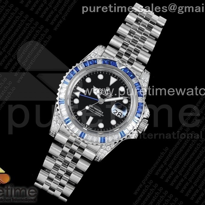 GM공장 V3 젬티 바게트베젤 블랙다이얼 3285 GMT-Master II White/Blue Diamonds Bezel 904L Steel GMF Best Edition SA3285 CHS V3