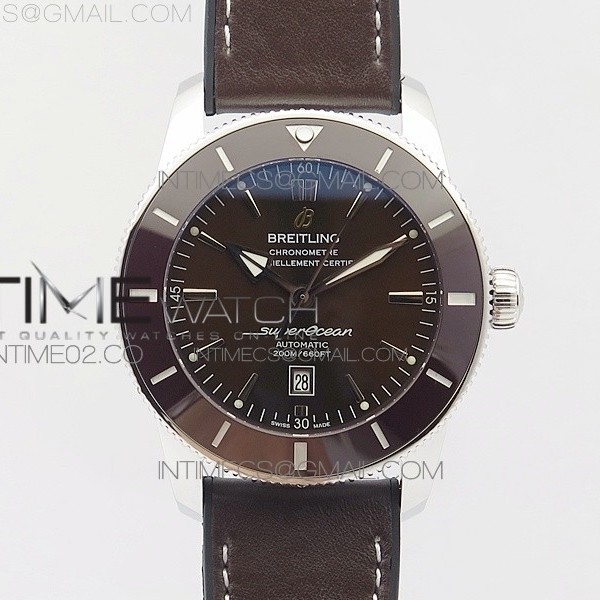 브라이틀링 슈퍼오션 헤리티지2 브라운인서트 브라운다이얼 브라운가죽스트랩 SUPER OCEAN HERITAGE BROWN CERAMIC BEZEL SS BROWN DIAL ON BROWN GUMMY STRAP A2824