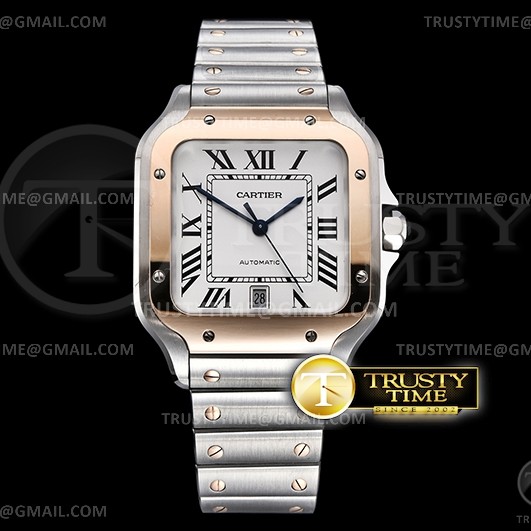 3K공장 산토스 40MM 로골콤비 화이트다이얼 스마트링크브레이슬릿 Santos De Cartier Mens XL RG/SS White 3KF MY9015