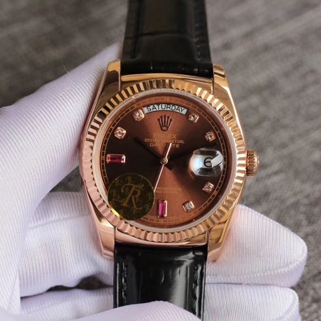 TR공장 롤렉스 데이데이트 36MM 로골 브라운다이얼 가죽스트랩