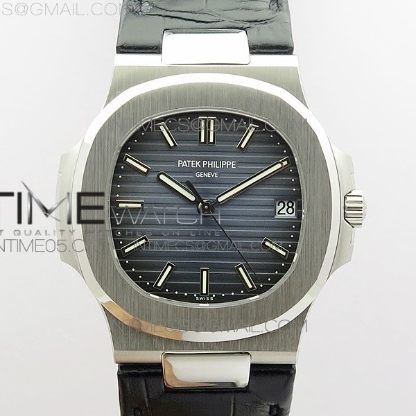 PP공장 V4 노틸러스 점보 블루다이얼 가죽스트랩 Nautilus Jumbo 5711 Super Replication Blue Textured Dial on Black Leather Strap PPF324