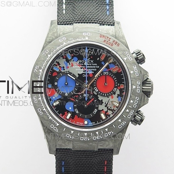 OM공장 데이토나 DIW 카본 나일론스트랩 4130 Daytona DIW Carbon OMF Best Edition Red/Blue Dial on Black Nylon Strap A4130