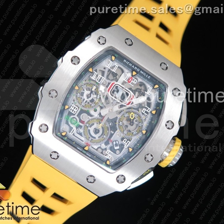 KV공장 리차드밀 RM11-03 스틸 크리스탈스켈레톤다이얼 옐로우레이싱러버스트랩 RM11-03 SS Crystal Skeleton Dial on Yellow Racing Rubber Strap A7750