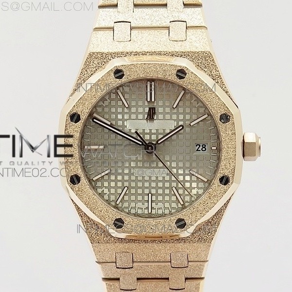 JH공장 오데마피게 로얄오크15454 로즈골드 프로스티드골드 그레이다이얼 ROYAL OAK 37MM 15450 SATIN-POLISHED RG GRAY DIAL ON SS BRACELET A312
