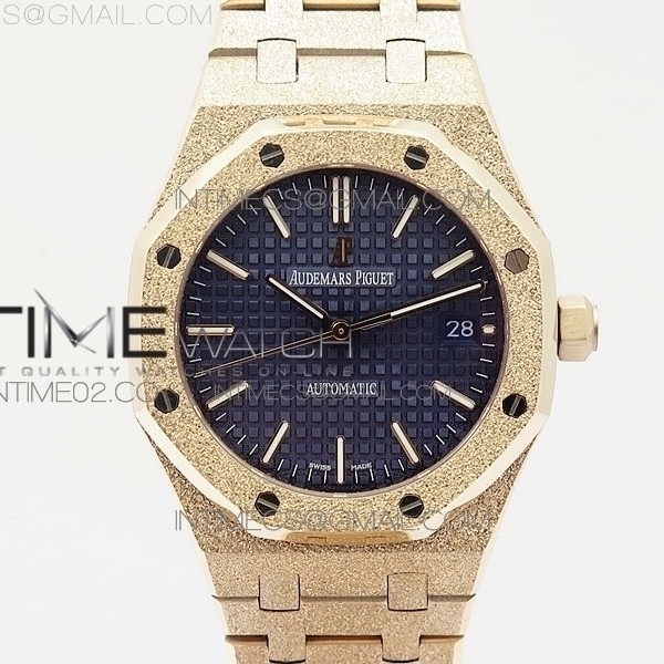 JH공장 오데마피게 로얄오크15454 로즈골드 프로스티드골드 블루다이얼 ROYAL OAK 37MM 15450 SATIN-POLISHED RG BLUE DIAL ON SS BRACELET A3120