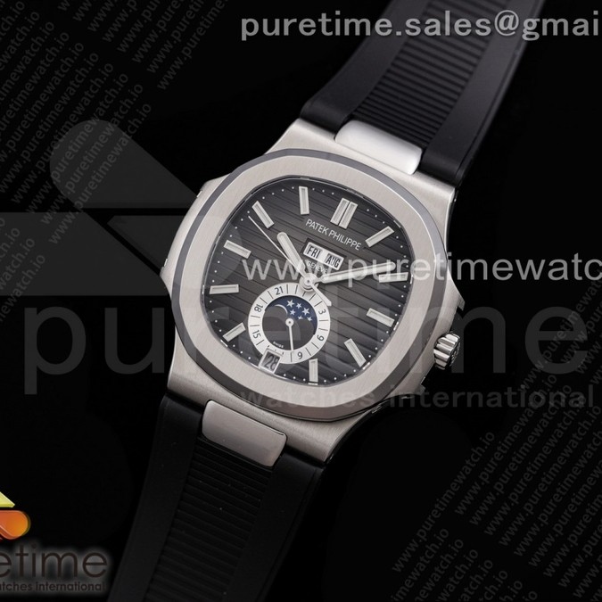 GR공장 V2 노틸러스 애뉴얼캘린더 블랙다이얼 러버 Nautilus 5726 Complicated SS GRF 1:1 Best Edition Black Textured Dial on Black Rubber Strap A324
