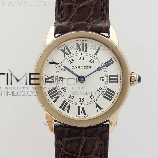 K11공장 까르띠에 롱드솔로 29MM 로즈골드금장 화이트다이얼 가죽스트랩 RONDE SOLO DE CARTIER 29MM RG WHITE DIAL ON BLACK CROCO LEATHER STRAP RONDA QUARTZ