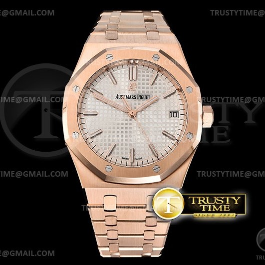 OM공장 오데마피게 로얄오크 41MM 로골 화이트다이얼 브레이슬릿 Royal Oak 41mm 15500 Basel 2019 RG/RG White OMF MY9015