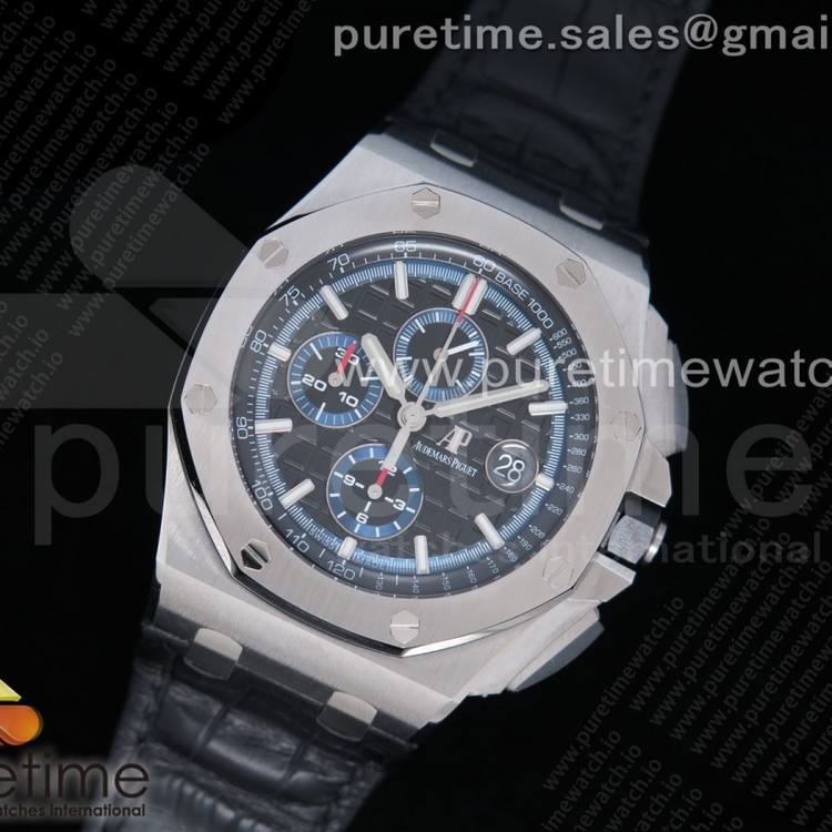 JF공장 오데마피게 로얄오크오프쇼어 크로노그래프44 블랙/블루다이얼 가죽스트랩 Royal Oak Offshore 44mm 26412PT SS Black/Blue Dial on Black Leather Strap A3126