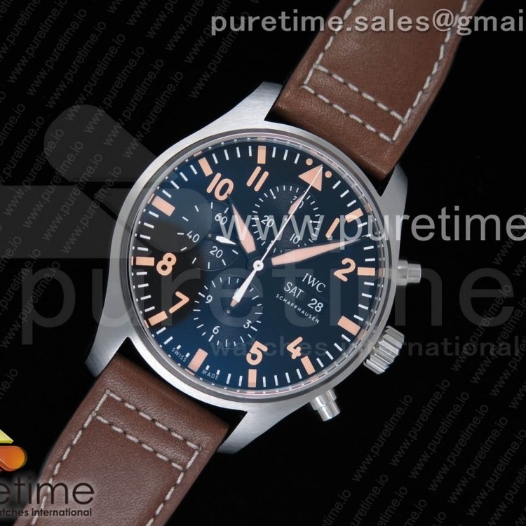 ZF공장 IWC 파일럿 크로노그래프 오스트레일리아 한정판 Pilot Chrono IW377720 Australia Limited Edition Black Dial on Brown Leather Strap A7750