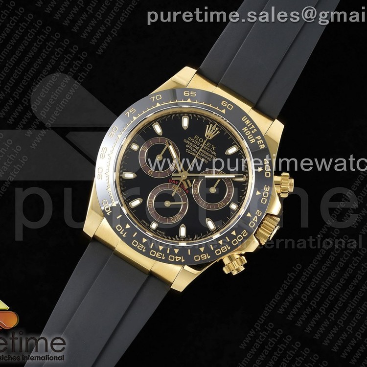 QF공장 롤렉스 세라믹 데이토나 옐로우골드금통 블랙다이얼 러버스트랩 Daytona 116518 QF 1:1 Best Edition Black Dial on Oysterflex Rubber Strap SA4130