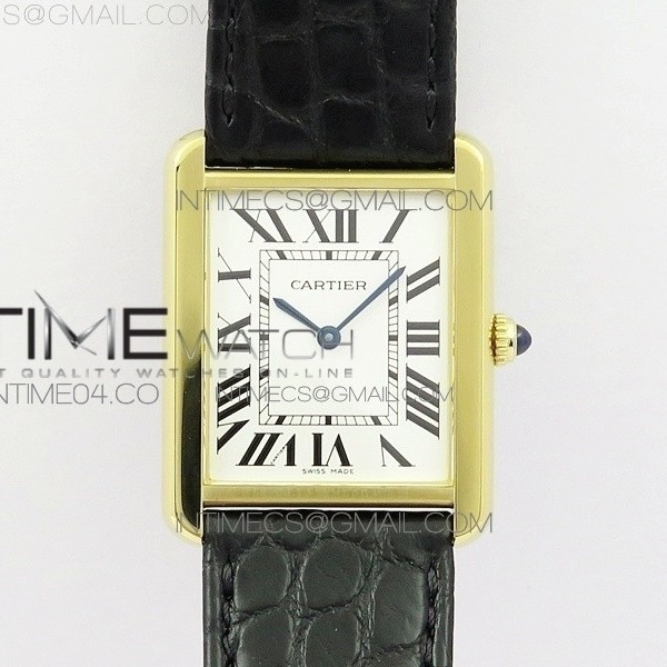 AF공장 까르띠에 탱크솔로 27 옐로우골드금장 화이트다이얼 가죽스트랩 TANK SOLO LADIES 27MM YG WHITE DIAL ON BLACK LEATHER STRAP RONDA QUARTZ