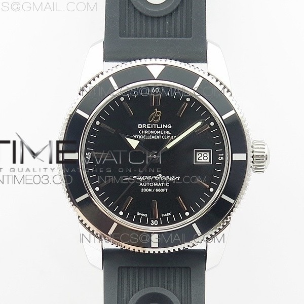 OM공장 브라이틀링 슈퍼오션 42MM 스틸 블랙다이얼 블랙인서트 러버스트랩 SUPEROCEAN 42MM A17321 SS BLACK DIAL BLACK BEZEL ON BLACK RUBBER STRAP A2824(FREE RUBBER STRAP WITH BUCKLE)
