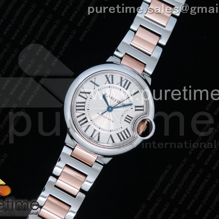 V9공장 까르띠에 발롱블루 33 로즈골드 콤비 포금 화이트다이얼 브레이슬릿 Ballon Bleu 33mm SS/RG Thick Wrapped Gold White Dial on SS/RG Bracelet Cal.076