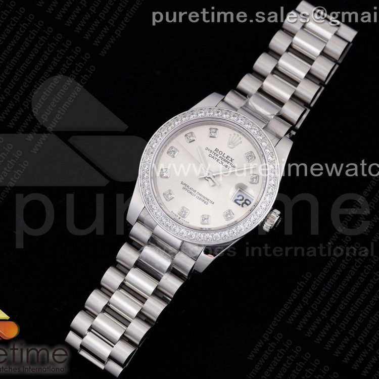 GM공장 롤렉스 데이저스트 31 실버다이얼 브레이슬릿 DateJust 31 Ladies 278289 GMF 316L Steel Silver Dial Diamonds Bezel and Markers on President Syle Bracelet