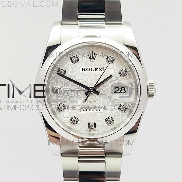 DJ공장 V2 롤렉스 데이저스트36 스틸 화이트컴퓨터다이얼 돔베젤 DATEJUST 36MM 116234 SMOOTH BEZEL DIAMOND SLIVER JUBILEE DIAL ON SS OYSTER BRACELET SA3135