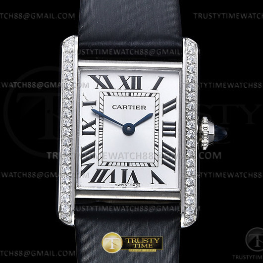 F1공장 까르띠에 탱크 머스트 스몰 다이아몬드베젤 블랙스트랩 Cartier Tank Must Small Dia SS/LE Wht F1F Sw Qtz