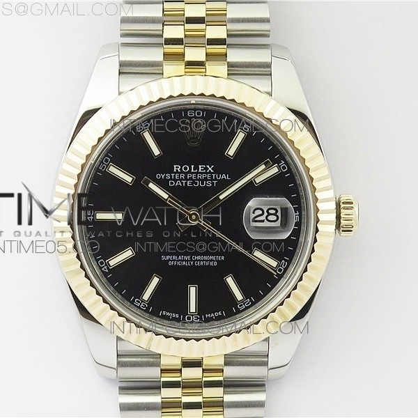 WW공장 롤렉스 데이저스트 41 옐로우골드 포금 블랙다이얼 브레이슬릿 DateJust 41 126333 SS/YG Wrapped Black Sticks Makers Dial on SS/YG Wrapped Jubilee Bracelet A2836
