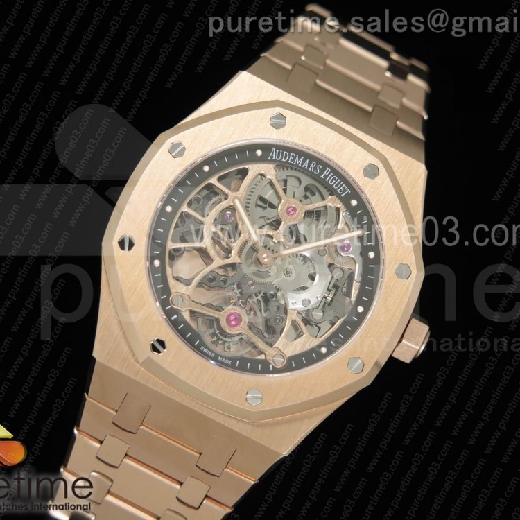 오데마피게 스켈레톤 투어빌론 로즈골드금통 브레이슬릿 Royal Oak Fake Tourbillon RG Skeleton Dial on RG Bracelet A23J
