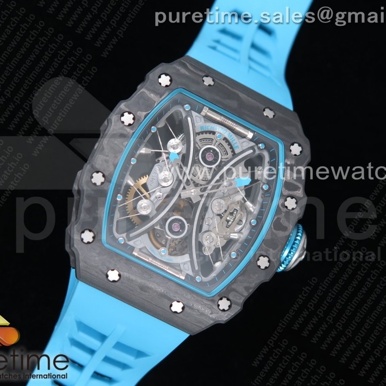 V9공장 리차드밀 RM53-01 뚜르비용 카본 스켈레톤다이얼 러버스트랩 RM 53-01 Real Tourbillon Pablo Mac Donough on Blue Rubber Strap