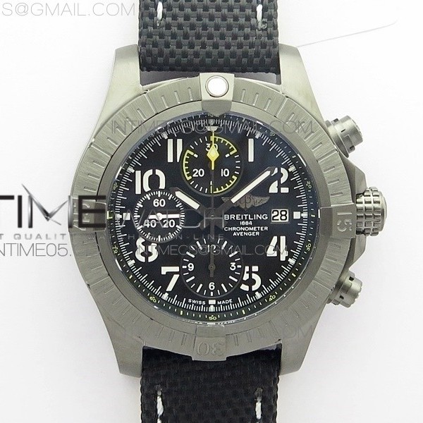 브라이틀링 어벤져 밴디트 티타늄 DLC 블랙다이얼 나일론 스트랩 Avenger Bandit V13317 Titanium DLC B50 Best Edition Black Dial Numbers Makers on Black Nylon strap A7750