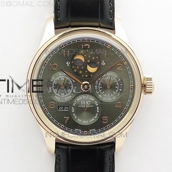 V9공장 IWC 포르투기저 애뉴얼캘린더 로즈골드 금통 그레이다이얼 가죽스트랩 Portuguese Real PR Real Annual Calendar IW5034 RG V9F Best Edition Gray Dial On Black Leather Strap A52610