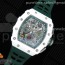 KV공장 리차드밀 RM011 화이트세라믹케이스 스켈레톤다이얼 러버스트랩 RM011 Real White Ceramic Chronograph Crystal Skeleton Dial Green on Green Rubber Strap A7750